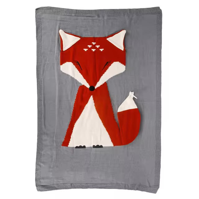 COTTON & BAMBOO KNITTED BLANKET/PLAID ANIMAL PATTERN