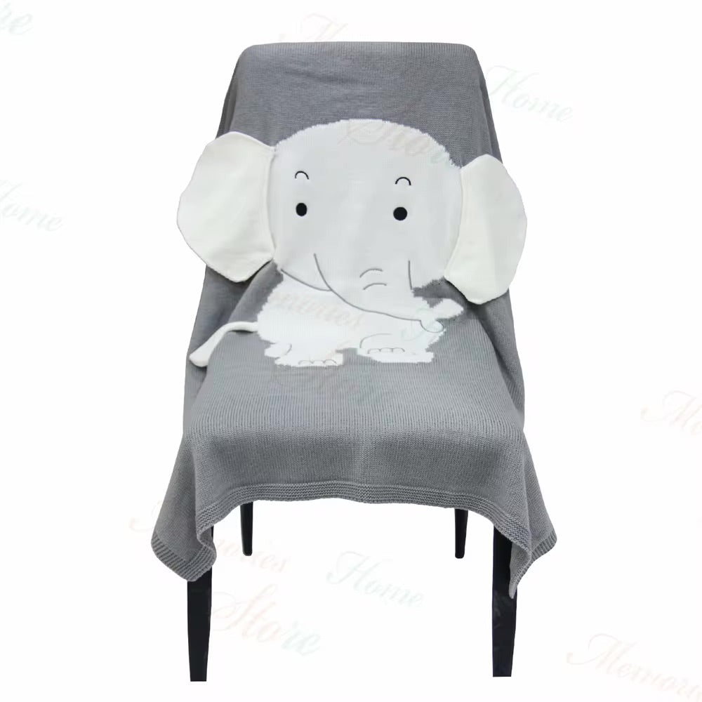 COTTON & BAMBOO KNITTED BLANKET/PLAID ANIMAL PATTERN