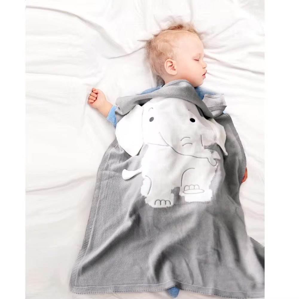 COTTON & BAMBOO KNITTED BLANKET/PLAID ANIMAL PATTERN