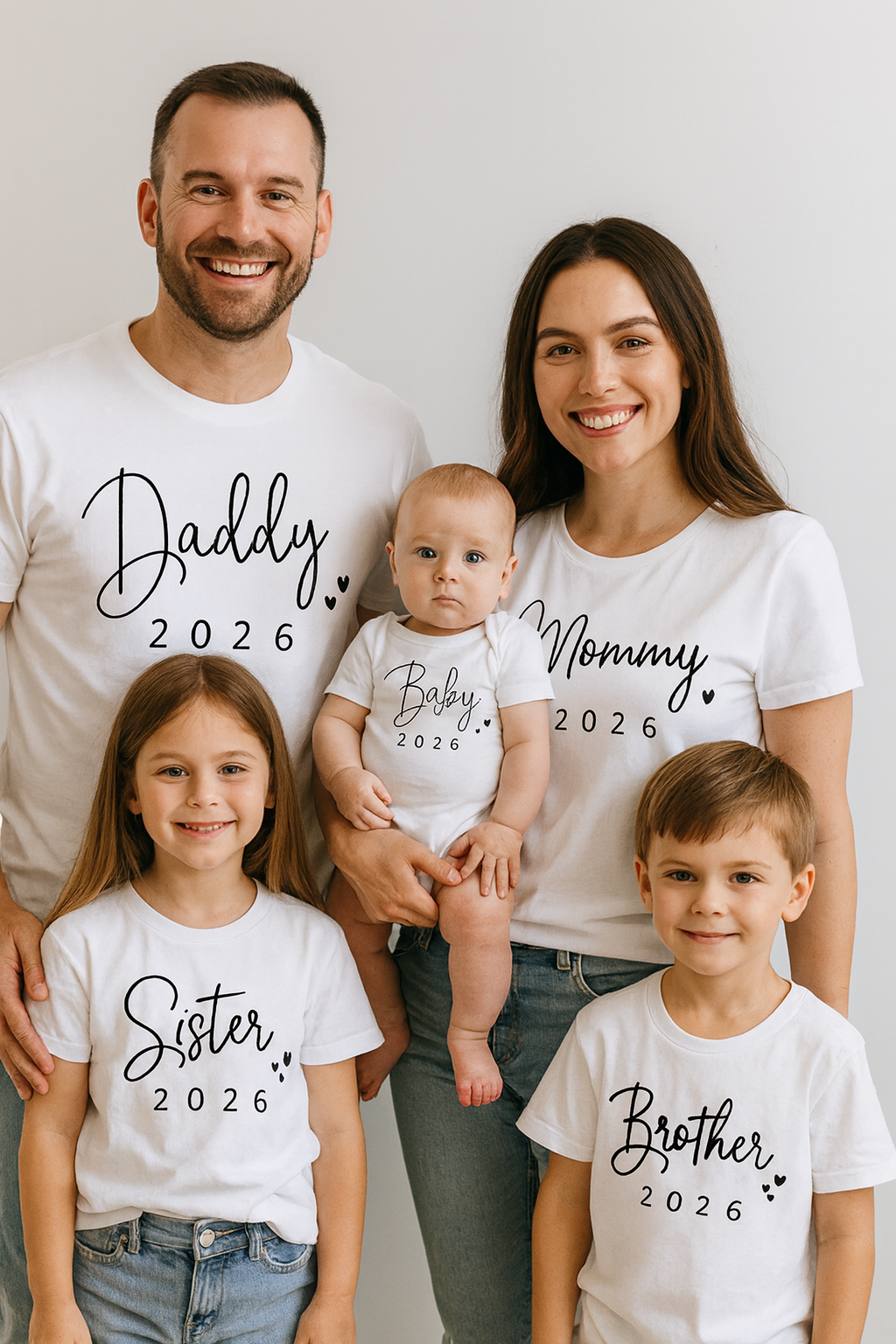T-shirts Personnalisés Assortis Pour Famille - Set De 3, 4, 5 Ou 6 Pièces, Coton Stretch, Tailles S-5XL