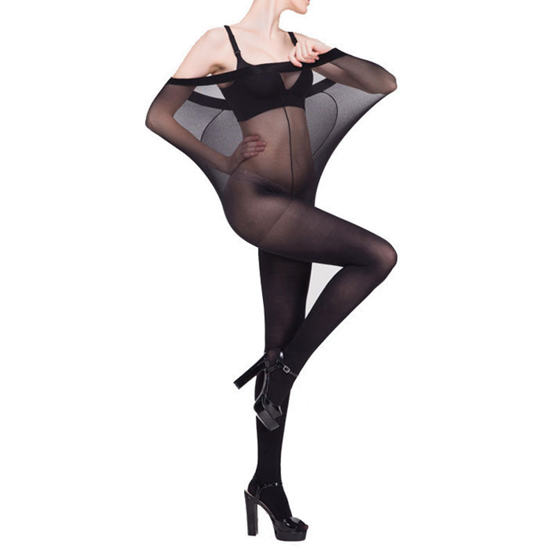 STRETCH UNFILABLE TIGHTS - FLESH/BLACK