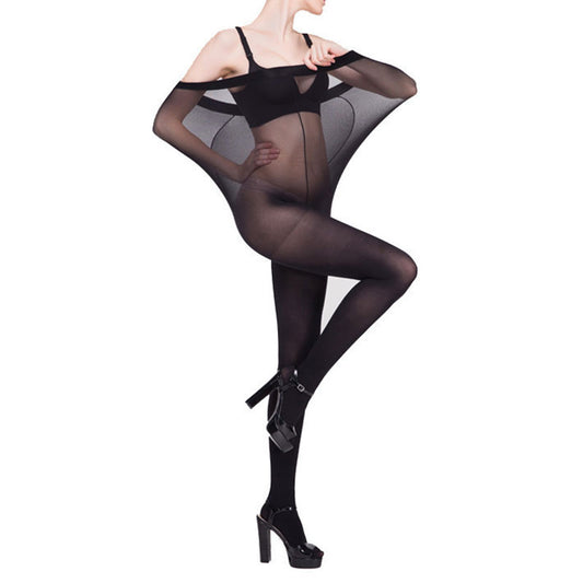 STRETCH UNFILABLE TIGHTS - FLESH/BLACK