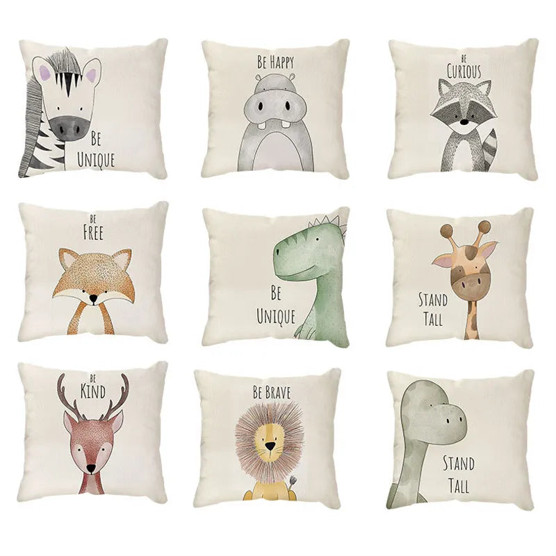 HOUSSE COUSSIN ANIMAUX COTON/LIN LAVÉ