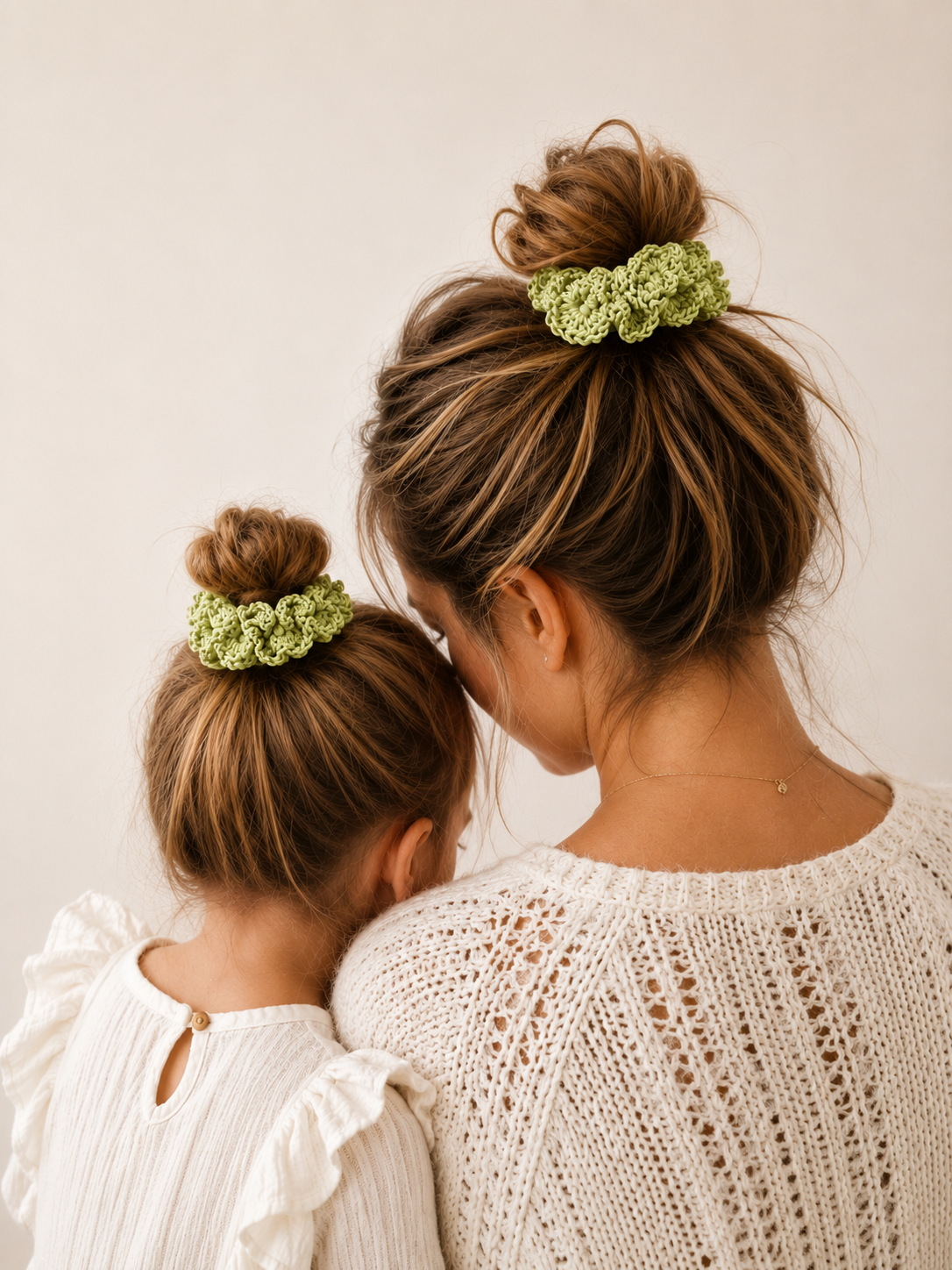 DUO CHOUCHOUS MAMAN/FILLE ASSORTI - FAIT MAIN CROCHET 100% COTON