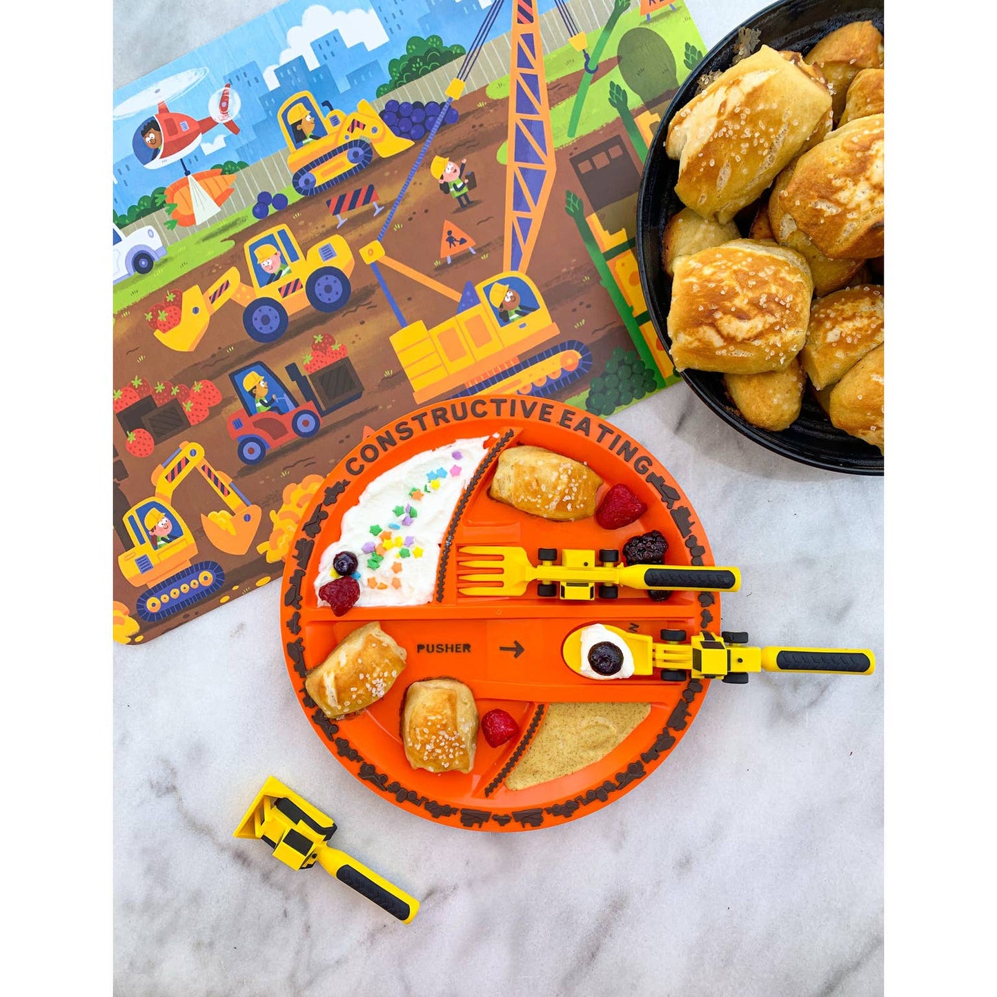 ENSEMBLE REPAS ASSIETTE + COUVERTS CHANTIER ENFANT
