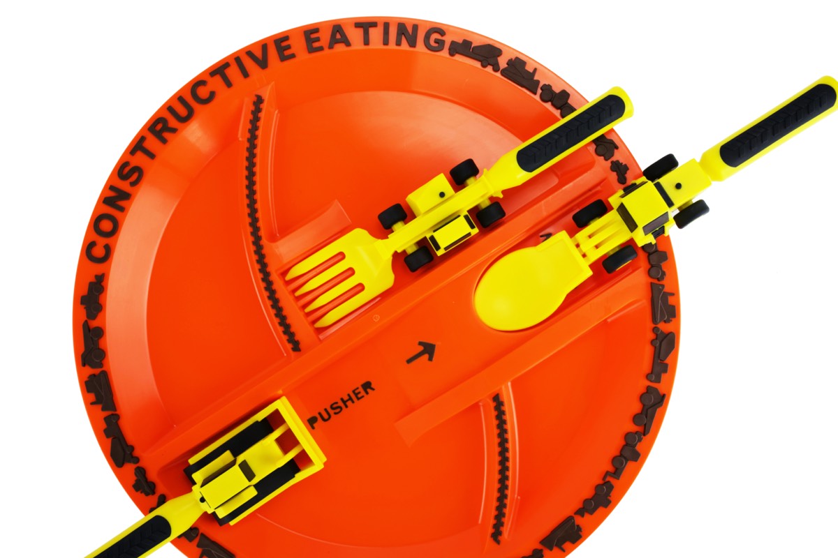ENSEMBLE REPAS ASSIETTE + COUVERTS CHANTIER ENFANT