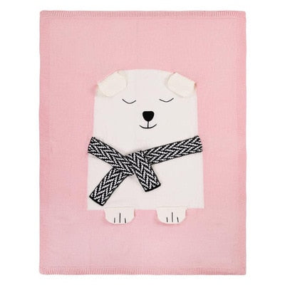 COTTON & BAMBOO KNITTED BLANKET/PLAID ANIMAL PATTERN