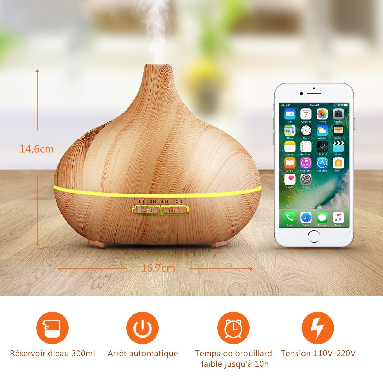 SMALL WOOD DIFFUSER ESSENTIAL OILS 400ML + REMOTE CONTROL