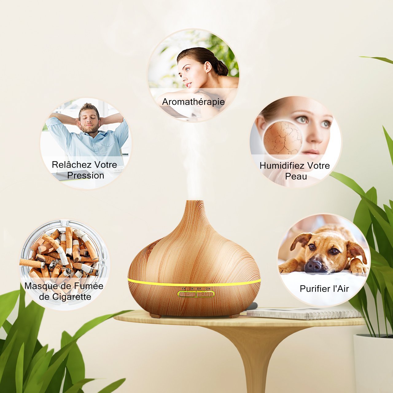 SMALL WOOD DIFFUSER ESSENTIAL OILS 400ML + REMOTE CONTROL
