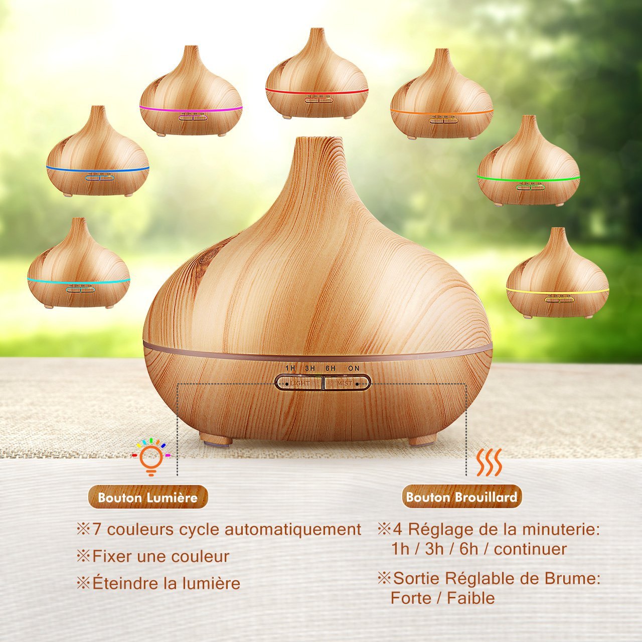 SMALL WOOD DIFFUSER ESSENTIAL OILS 400ML + REMOTE CONTROL