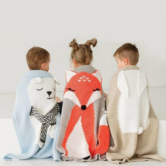 COTTON & BAMBOO KNITTED BLANKET/PLAID ANIMAL PATTERN