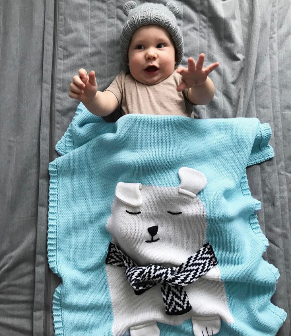 COTTON & BAMBOO KNITTED BLANKET/PLAID ANIMAL PATTERN