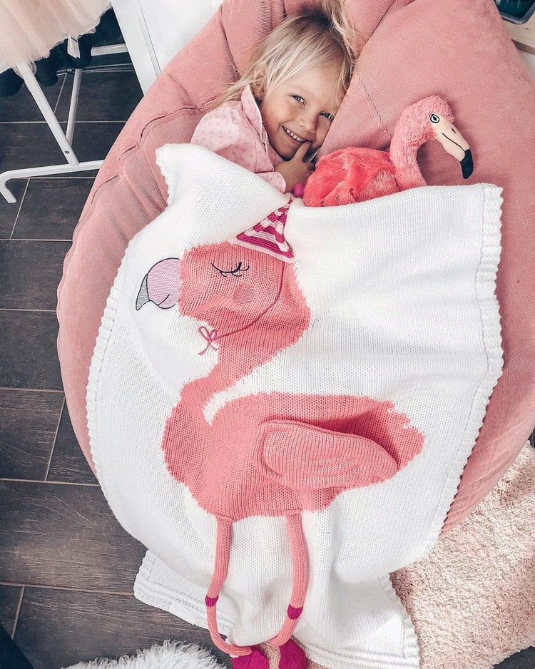 COTTON & BAMBOO KNITTED BLANKET/PLAID ANIMAL PATTERN