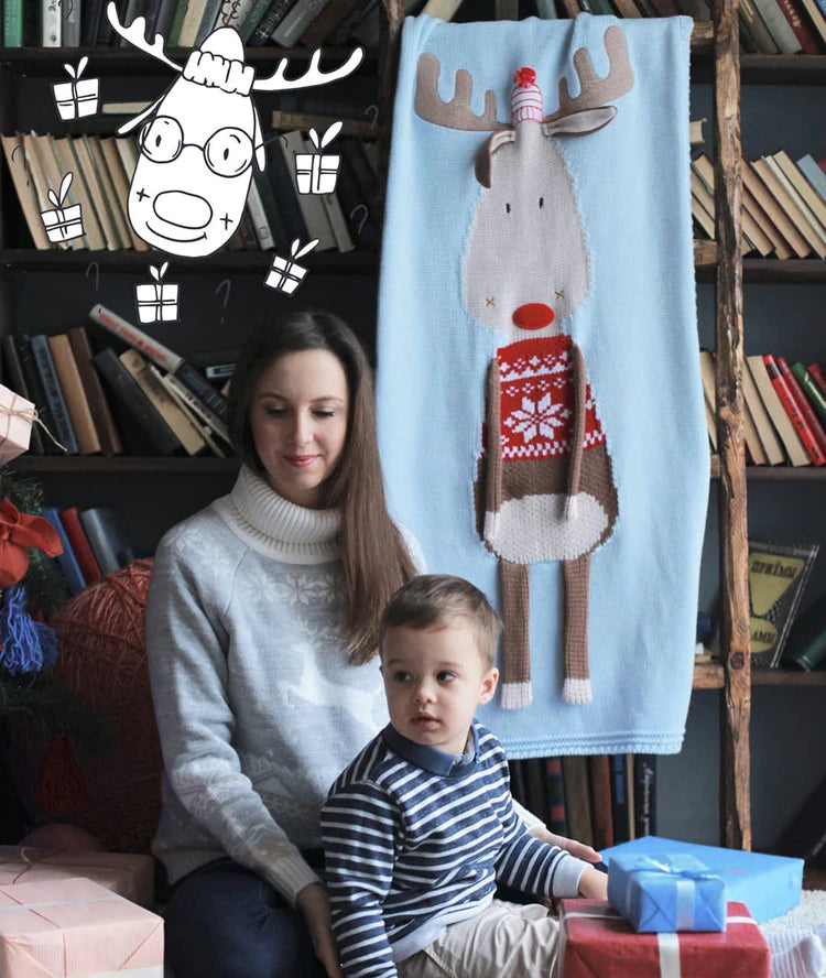 COUVERTURE/PLAID TRICOTÉ COTON & BAMBOU MOTIF ANIMAL