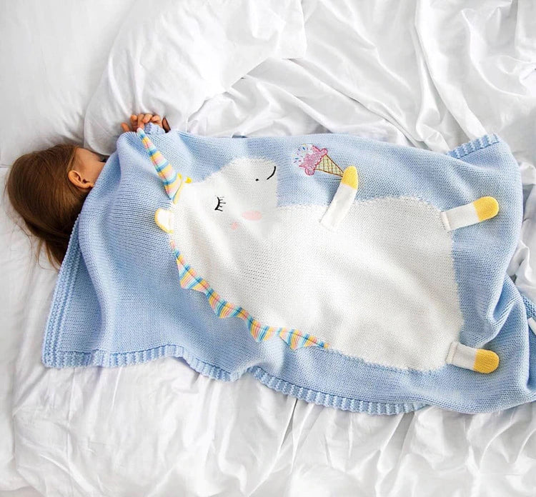 COTTON & BAMBOO KNITTED BLANKET/PLAID ANIMAL PATTERN