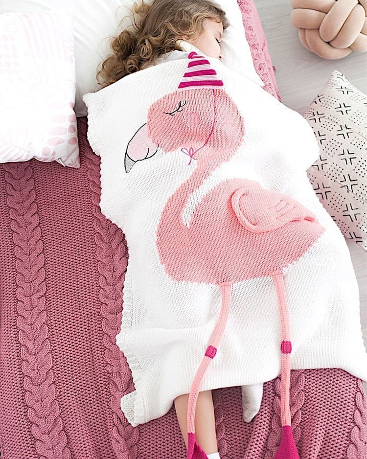 COTTON & BAMBOO KNITTED BLANKET/PLAID ANIMAL PATTERN