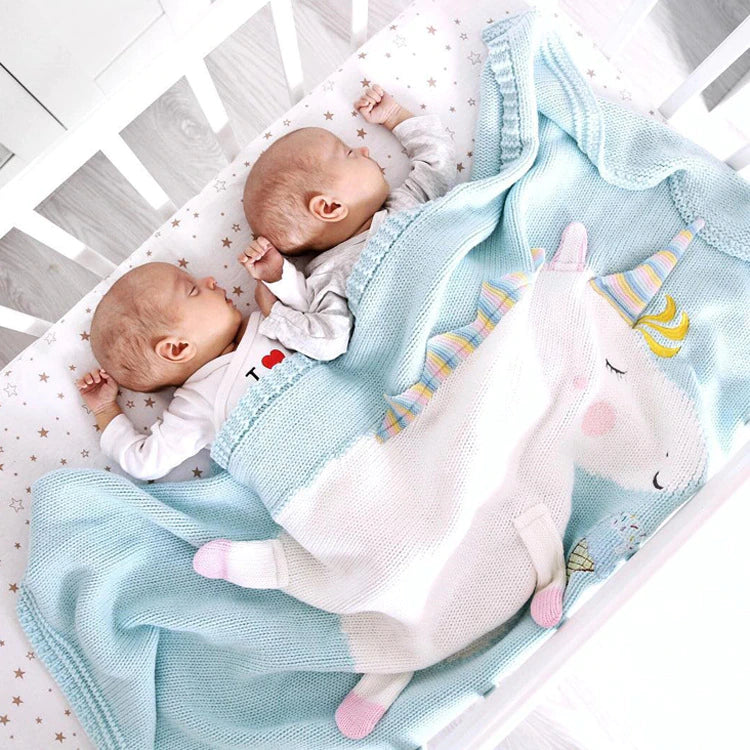 COTTON & BAMBOO KNITTED BLANKET/PLAID ANIMAL PATTERN