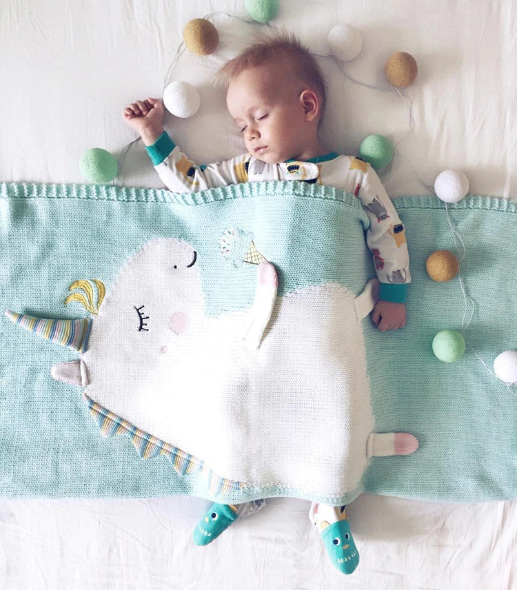 COTTON & BAMBOO KNITTED BLANKET/PLAID ANIMAL PATTERN