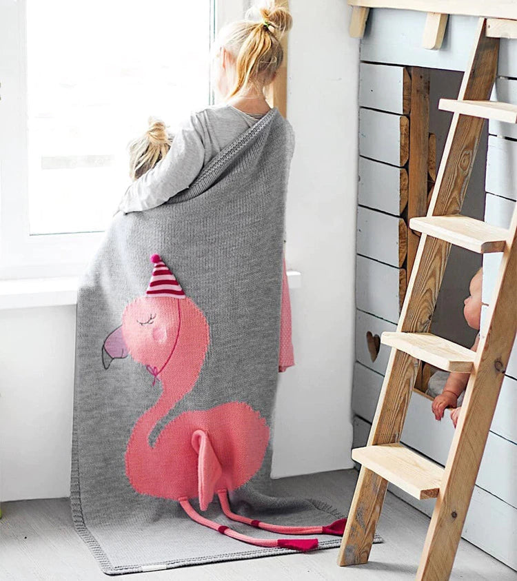 COUVERTURE/PLAID TRICOTÉ COTON & BAMBOU MOTIF ANIMAL