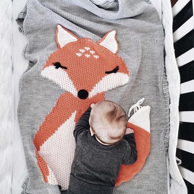 COTTON & BAMBOO KNITTED BLANKET/PLAID ANIMAL PATTERN