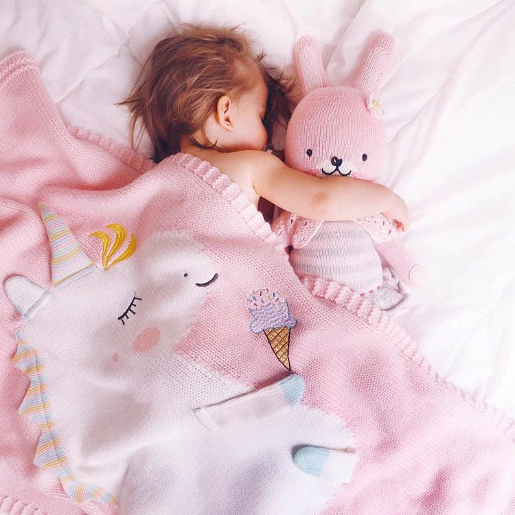 COTTON & BAMBOO KNITTED BLANKET/PLAID ANIMAL PATTERN
