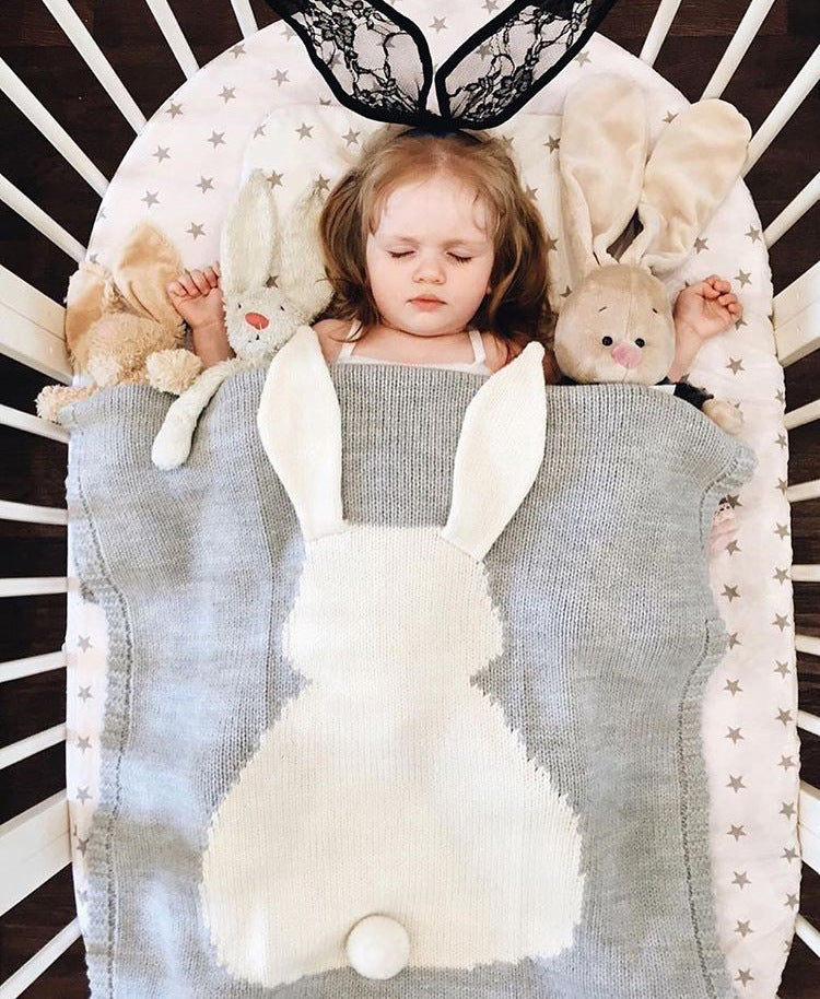 COTTON & BAMBOO KNITTED BLANKET/PLAID ANIMAL PATTERN