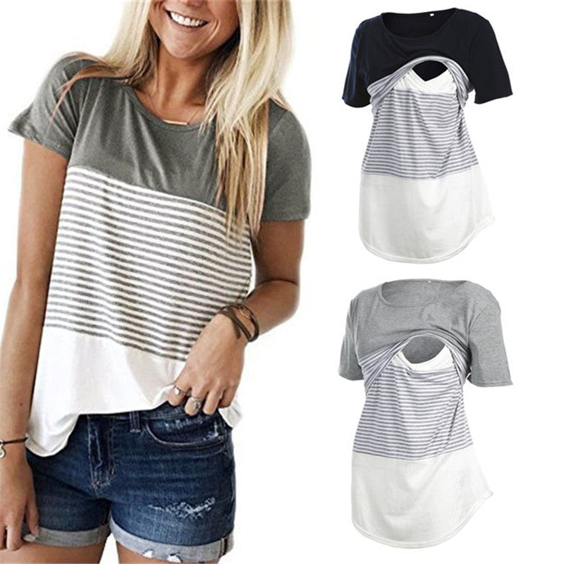 STRIPED NURSING T-SHIRT - COTTON
