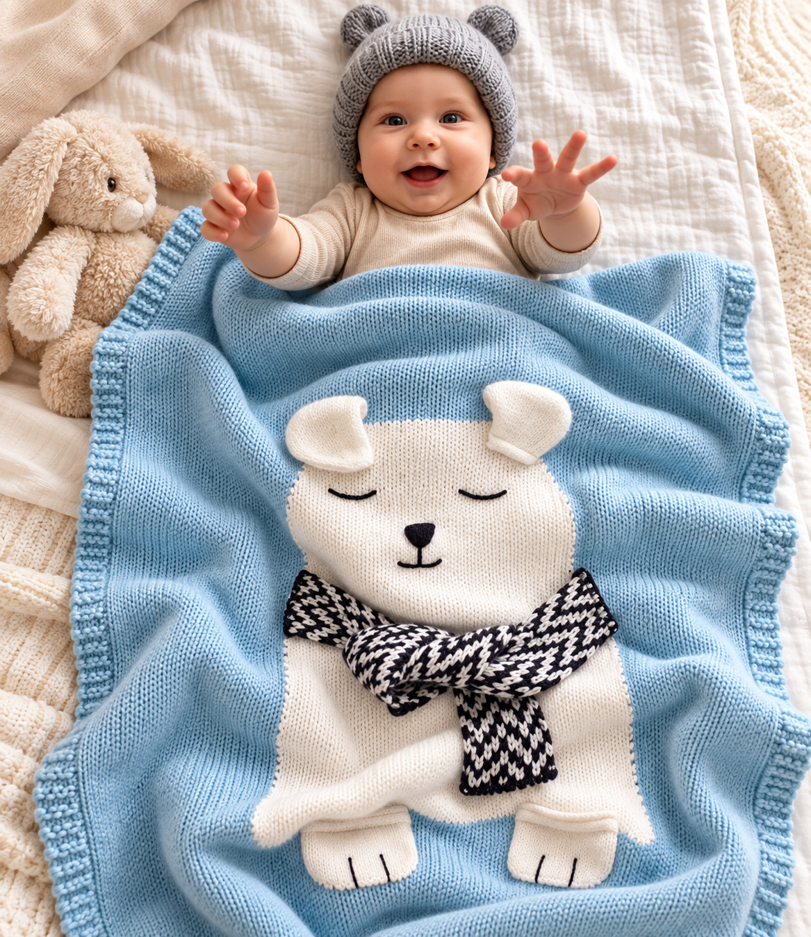 COUVERTURE/PLAID TRICOTÉ COTON & BAMBOU MOTIF ANIMAL