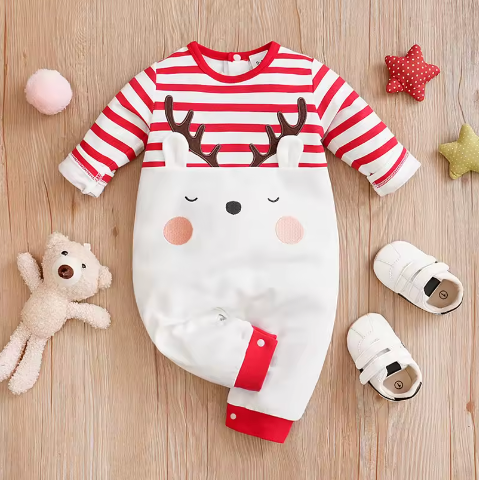 Barboteuse De Noël Pour Bébé 0-18 Mois - Manches Longues En Coton Doux - Motif Festif - Grenouillère Tricotée Garçon Ou Fille - 9