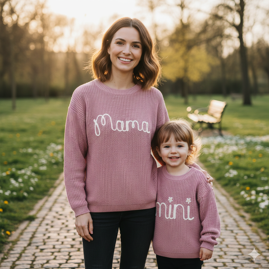 ENSEMBLE ASSORTI MAMAN/MINI MOI MAILLE BRODÉ