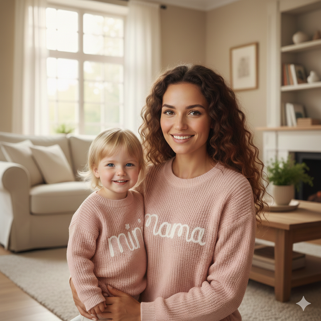 ENSEMBLE ASSORTI MAMAN/MINI MOI MAILLE BRODÉ