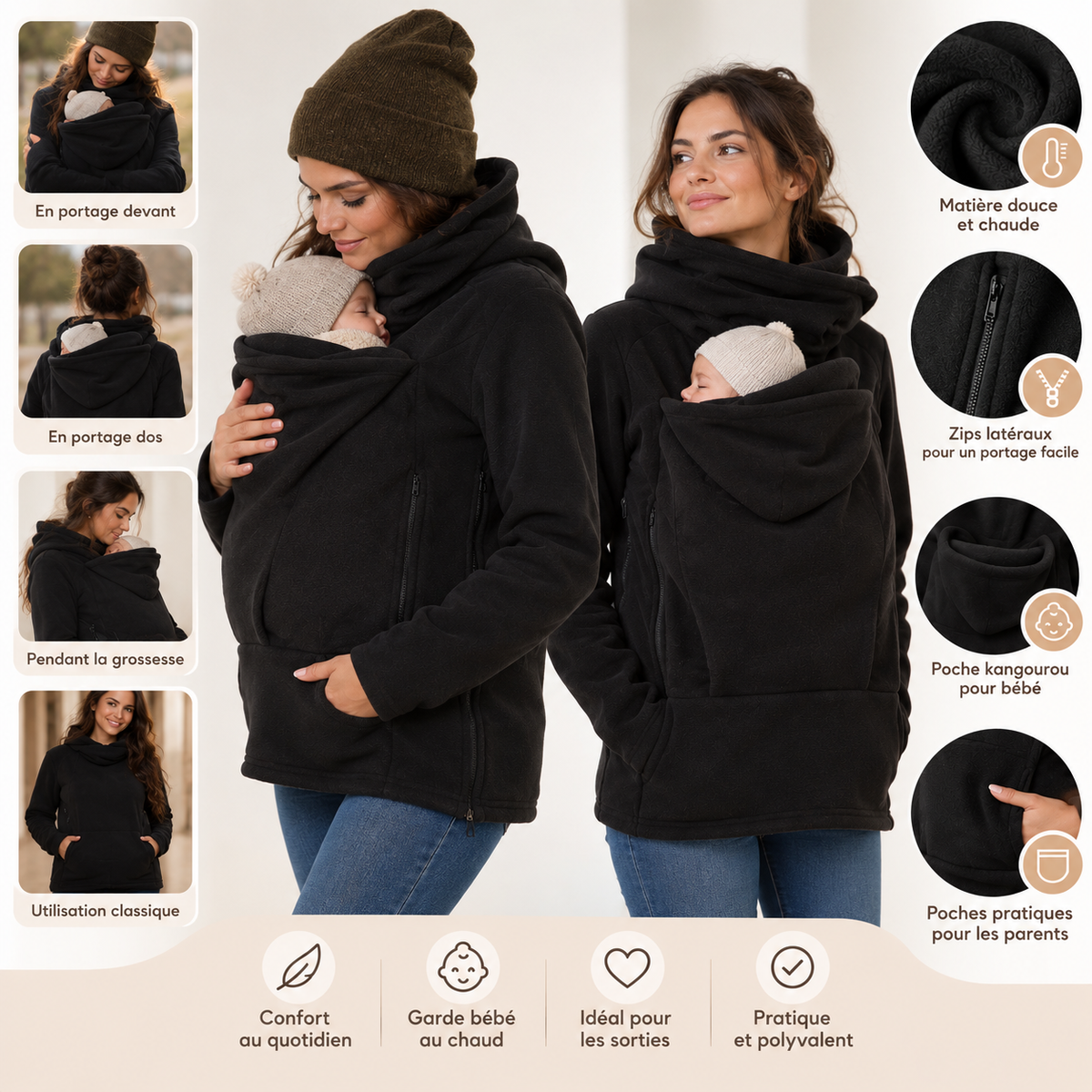 SWEAT KANGOUROU PORTE BÉBÉ