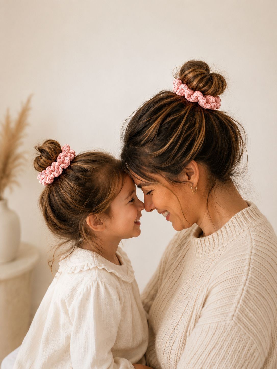 DUO CHOUCHOUS MAMAN/FILLE ASSORTI - FAIT MAIN CROCHET 100% COTON