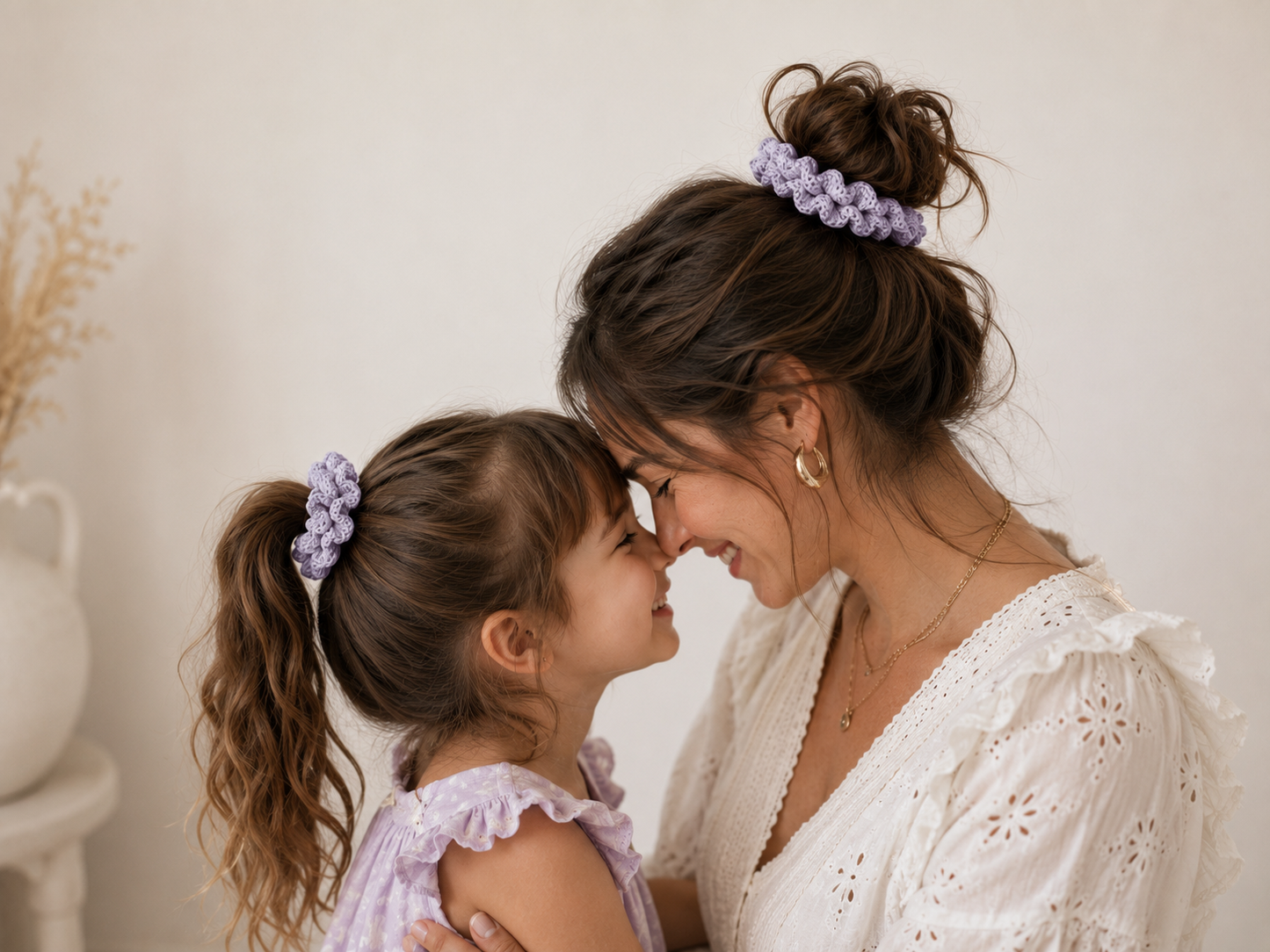 DUO CHOUCHOUS MAMAN/FILLE ASSORTI - FAIT MAIN CROCHET 100% COTON