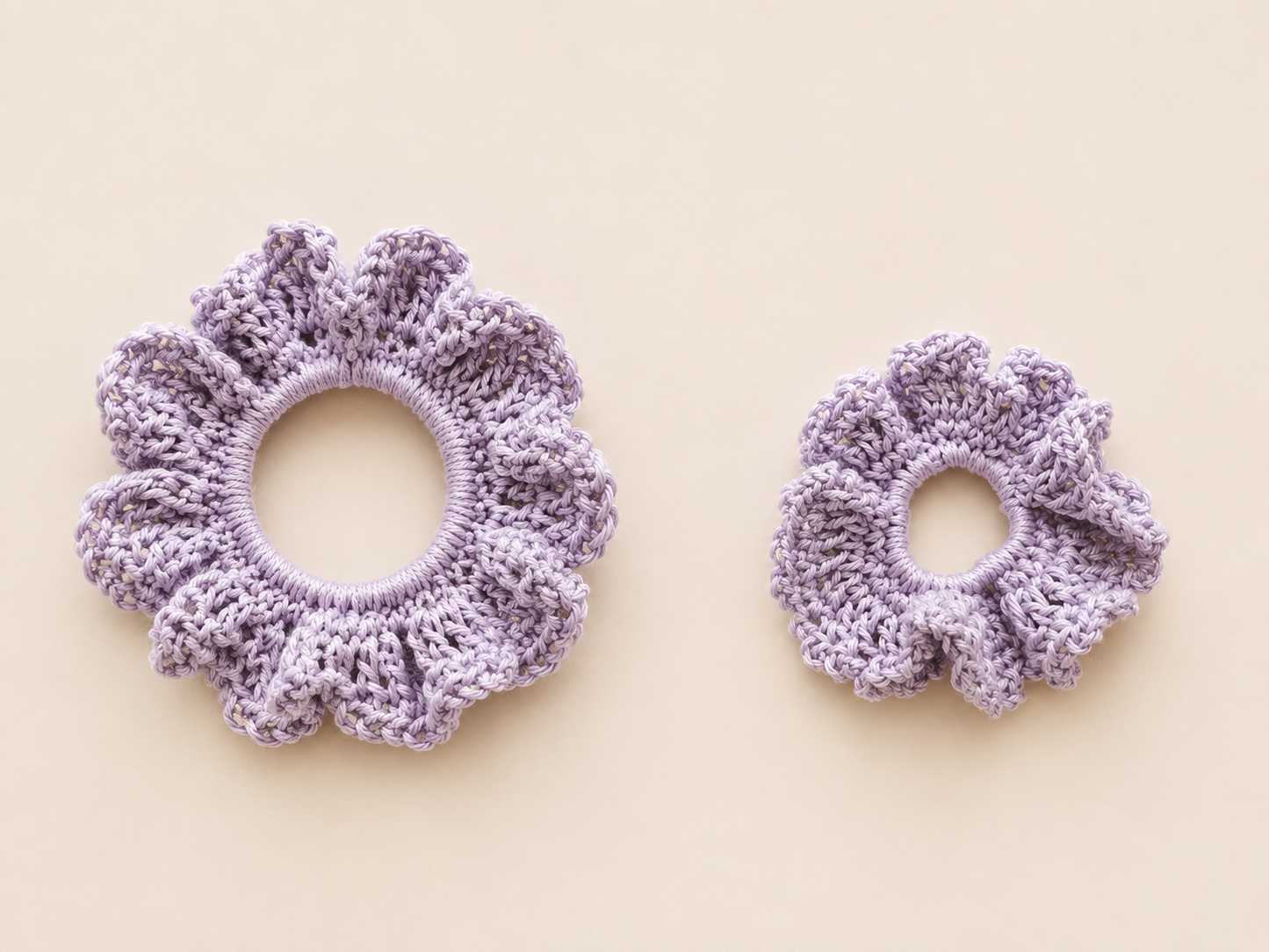 DUO CHOUCHOUS MAMAN/FILLE ASSORTI - FAIT MAIN CROCHET 100% COTON